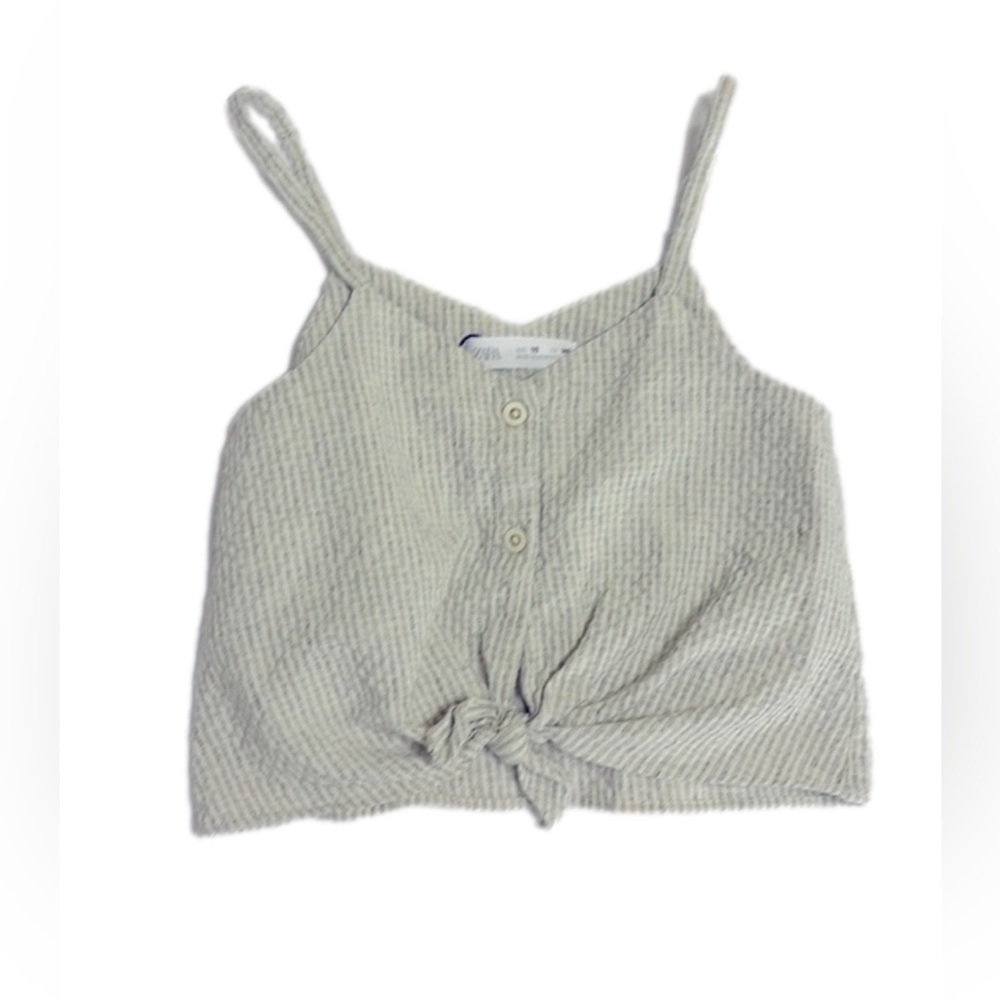 Zara Striped Denim Crop Top Blue & White Sleeveless Square Neck Size 13-14 Cm 16